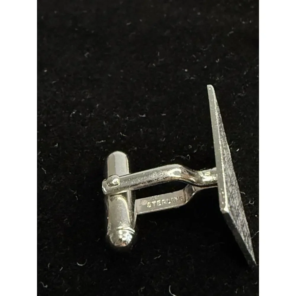 Vtg Anson Sterling Silver Cufflinks MCM Brushed Rectangle Diamond Cut 8.5g